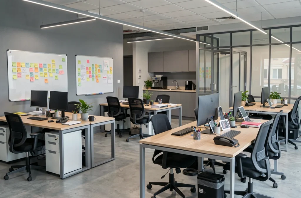 Espace de coworking open space moderne avec postes de travail partagés et ambiance professionnelle à Puteaux