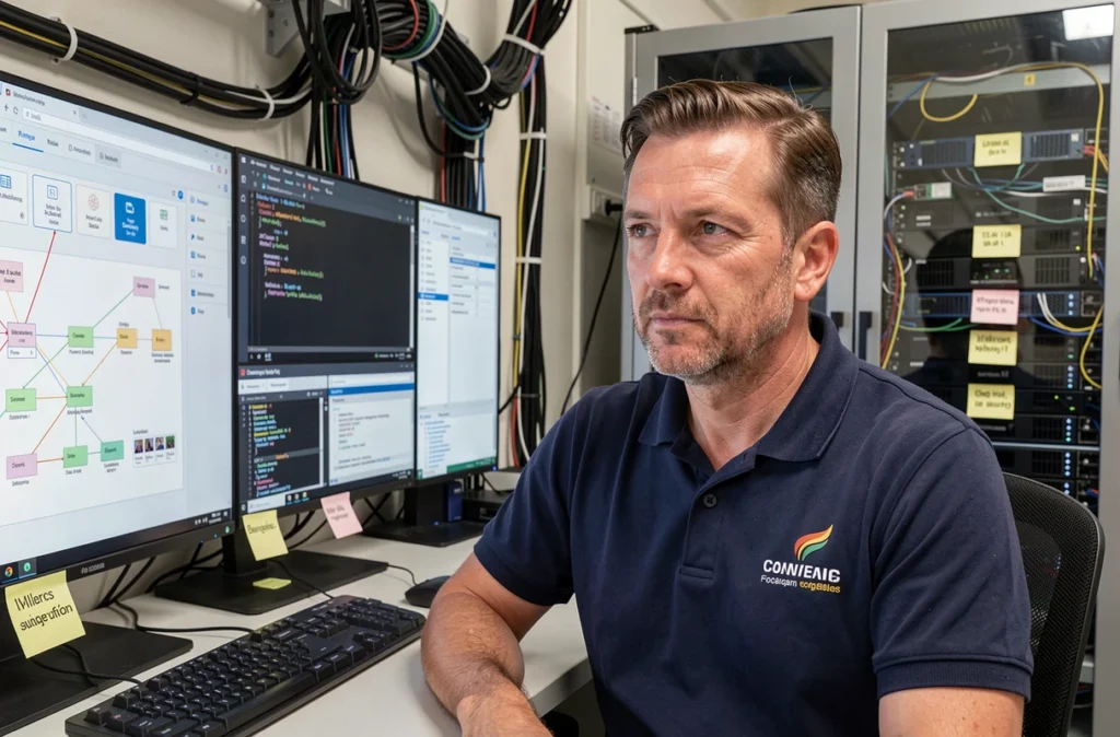 Technicien informatique d'Exo Informatique gérant des serveurs et infrastructures réseau en Aveyron