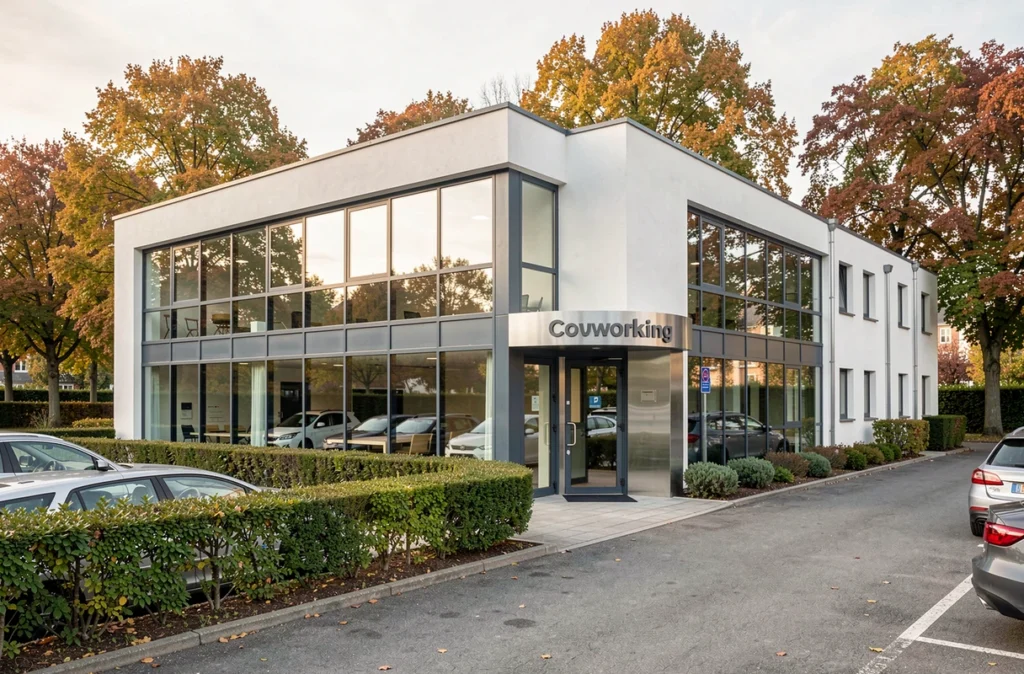 Façade extérieure d'un espace de coworking moderne à Dardilly dans la métropole de Lyon