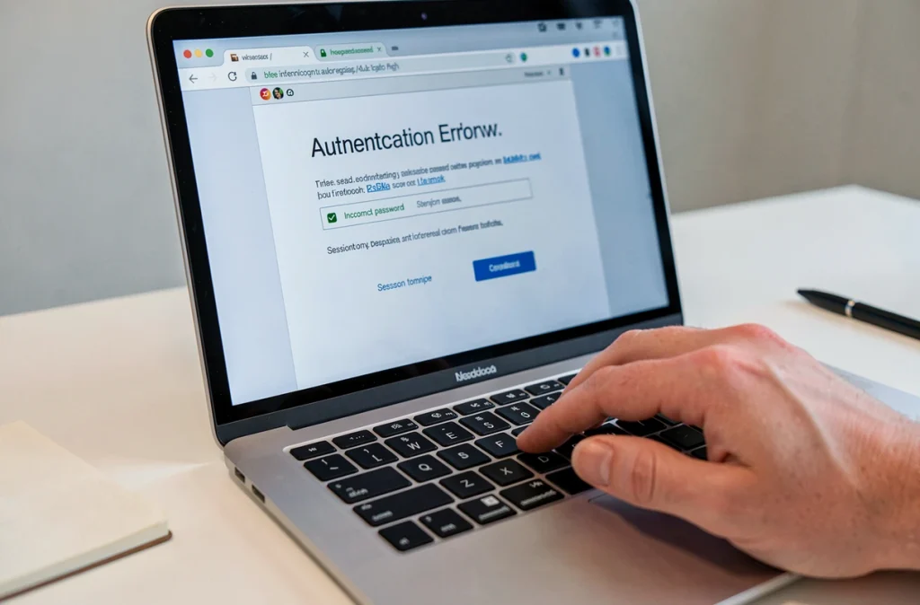 Gros plan sur un écran d'ordinateur affichant un message d'erreur d'authentification bancaire avec un mot de passe incorrect, illustrant les problèmes fréquents de connexion Alis BNP