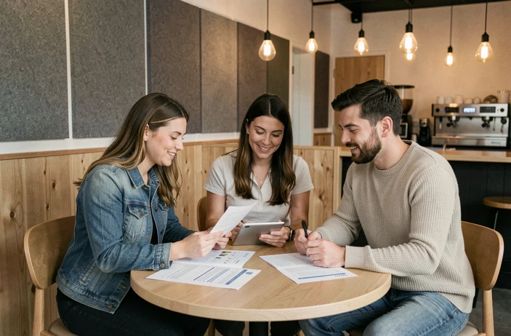Groupe de professionnels en réunion collaborative dans un espace de coworking à Bastia