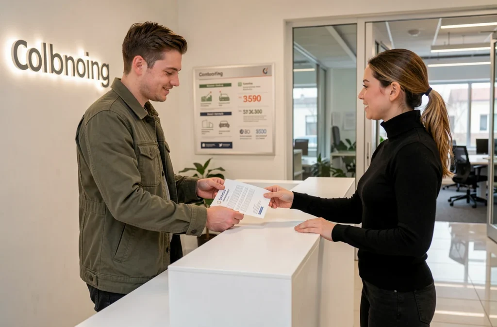 Inscription à un poste de coworking à Puteaux avec un community manager à l'accueil d'un espace moderne